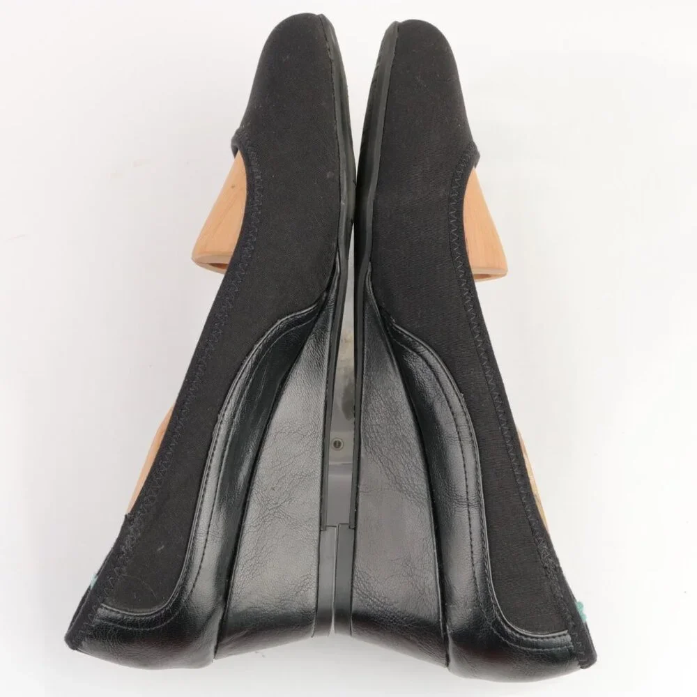 Lifestride Womens Hera Pump Size 7.5 Black Satin Wedge Heel Slip On Casual Shoes